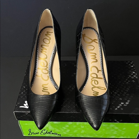 Sam Edelman Black Croc-Patterned Heels Size 6.5- NEVER WORN - Picture 3 of 7